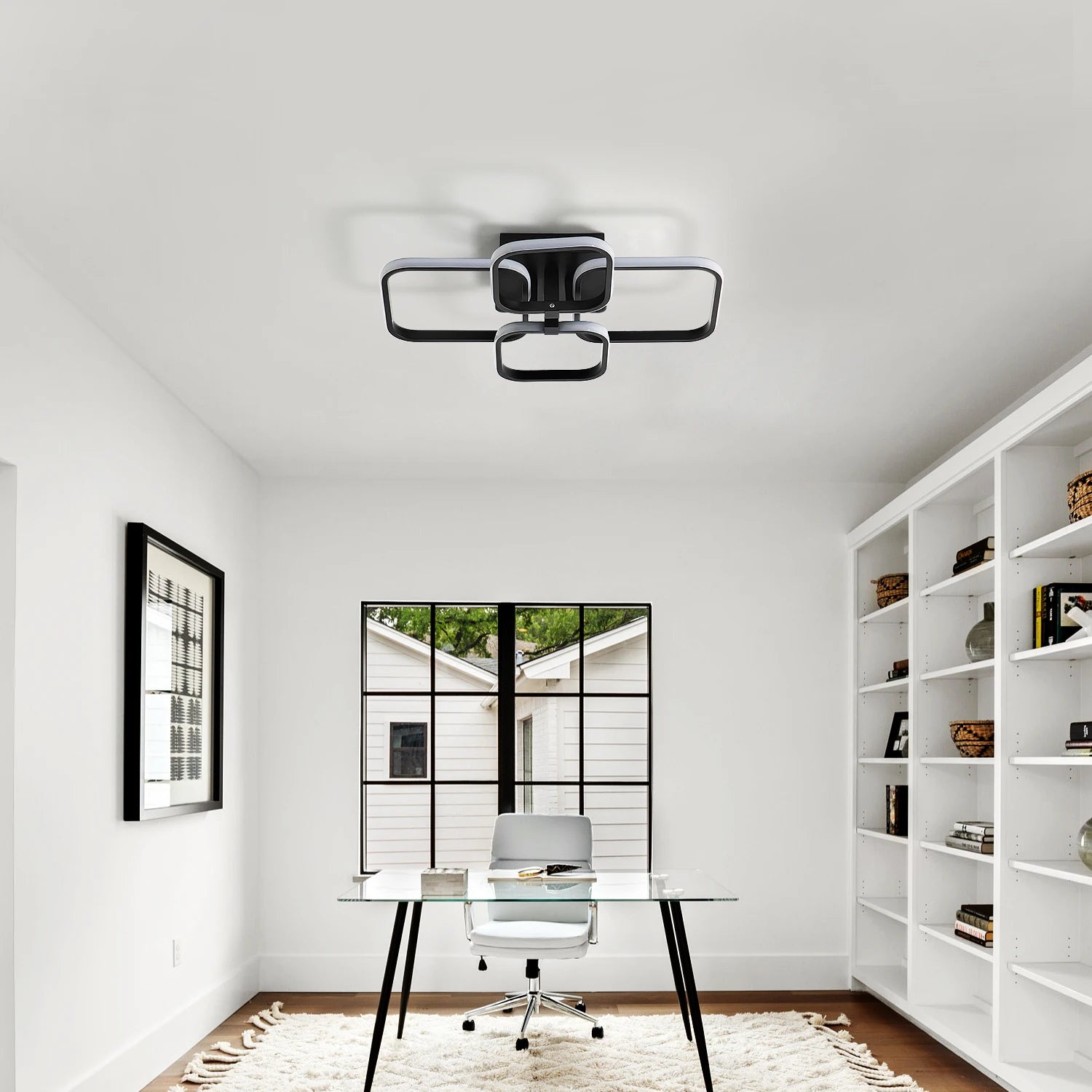 Modern LED Ceiling Light,60W 4500LM LED Ceiling Lamp 4 Squares,Cool White Light 6000K Aluminum Ceiling Light for Bedroom