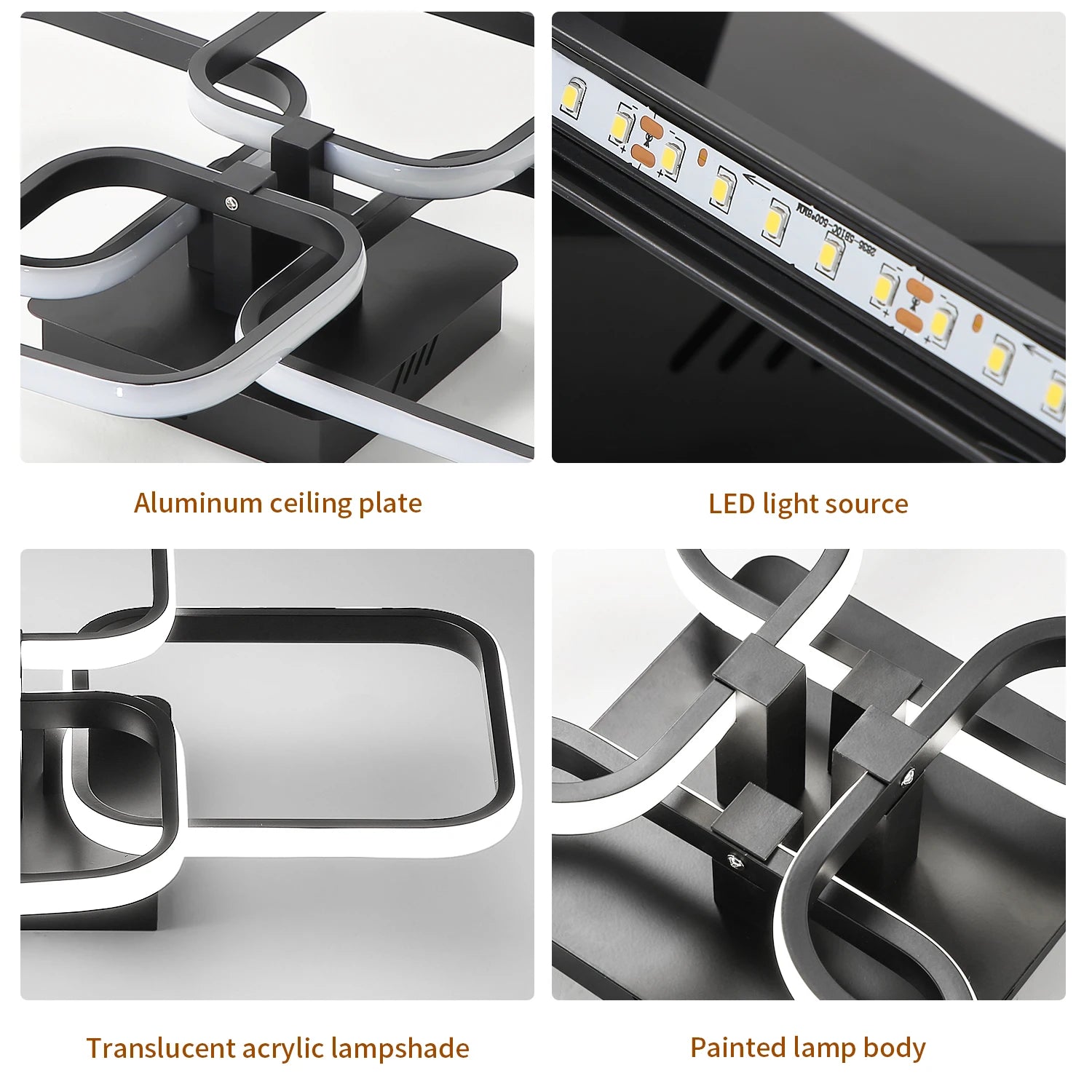 Modern LED Ceiling Light,60W 4500LM LED Ceiling Lamp 4 Squares,Cool White Light 6000K Aluminum Ceiling Light for Bedroom