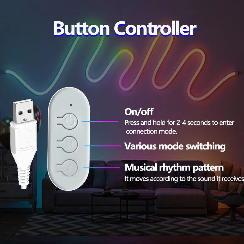 5V RGB Neon Strip Light 1M 2M 3M 5M USB Waterproof Flexible Tape Neon Lights With Bluetooth APP Control For Christmas Home Decor