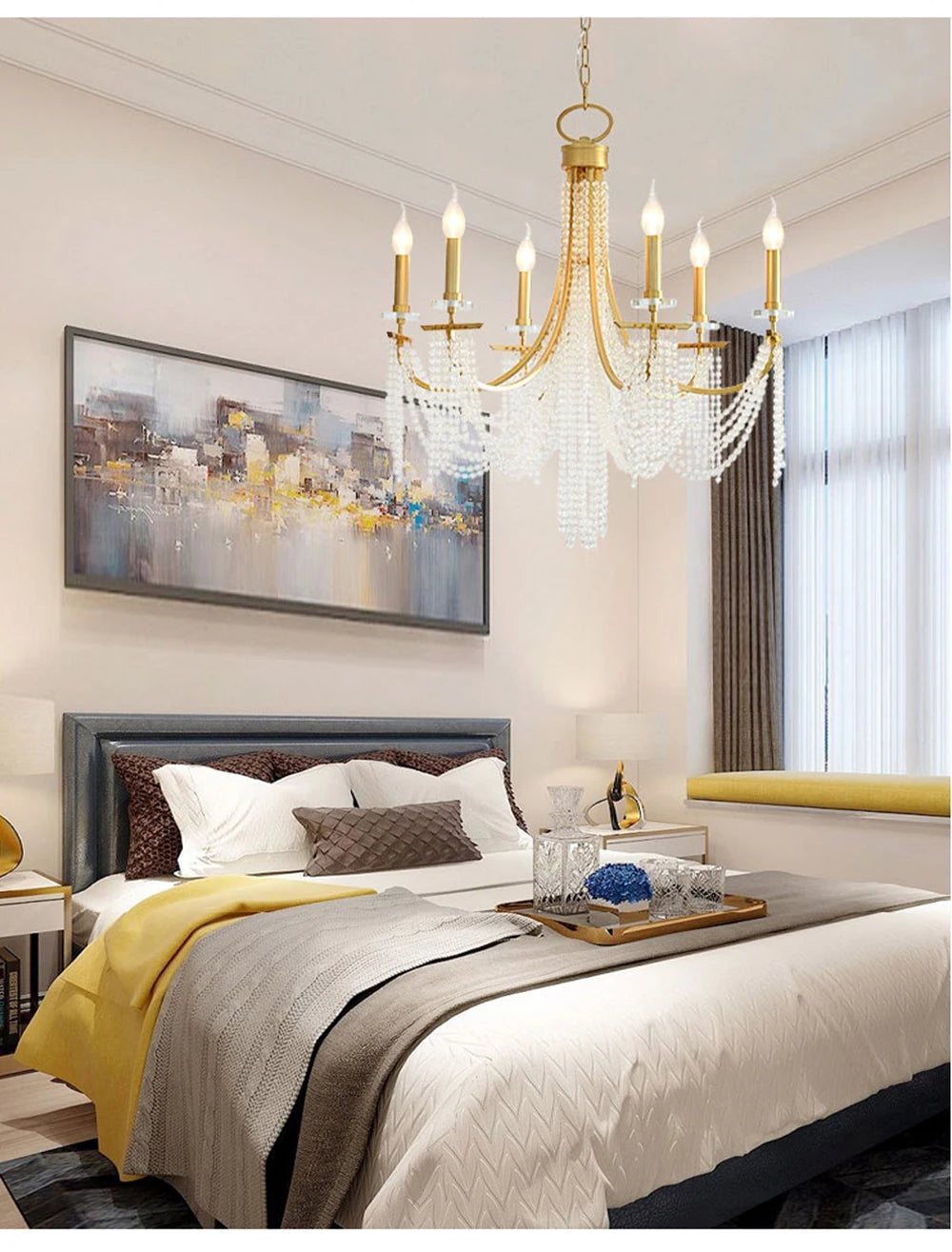 Romantic Art Candle Chandeliers Luxury Crystal Hanging Light Hotel Villa French Country Living Room Bedroom Kitchen Pendant Lamp