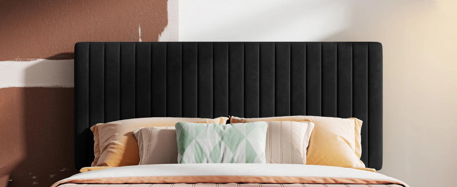 HOOMIC Upholstered Platform Bed Frame with Vertical Channel Tufted Velvet Fabric Adjustable Headboard Allewie