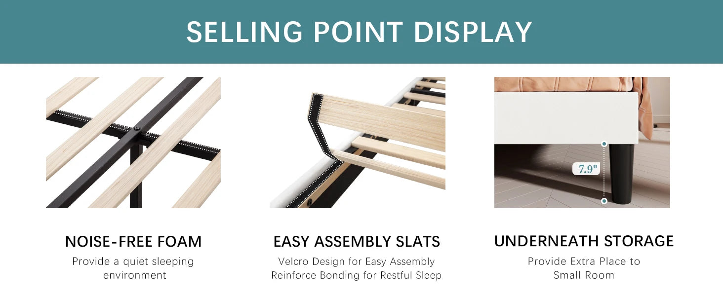 HOOMIC Upholstered Platform Bed Frame with Vertical Channel Tufted Velvet Fabric Adjustable Headboard Allewie