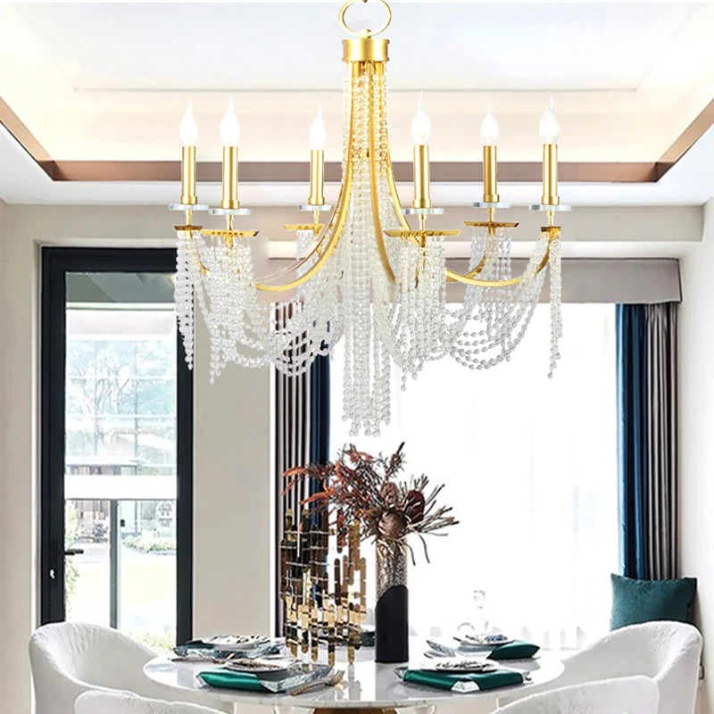 Romantic Art Candle Chandeliers Luxury Crystal Hanging Light Hotel Villa French Country Living Room Bedroom Kitchen Pendant Lamp