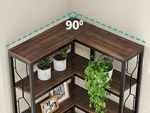 Corner Shelf, 7-Tier Industrial Corner Bookshelf, Freestanding Display Shelf for Living Room, Kitchen, Home Office, Dark Brown