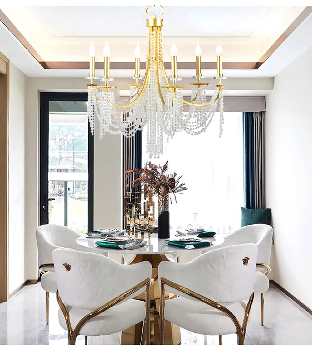 Romantic Art Candle Chandeliers Luxury Crystal Hanging Light Hotel Villa French Country Living Room Bedroom Kitchen Pendant Lamp