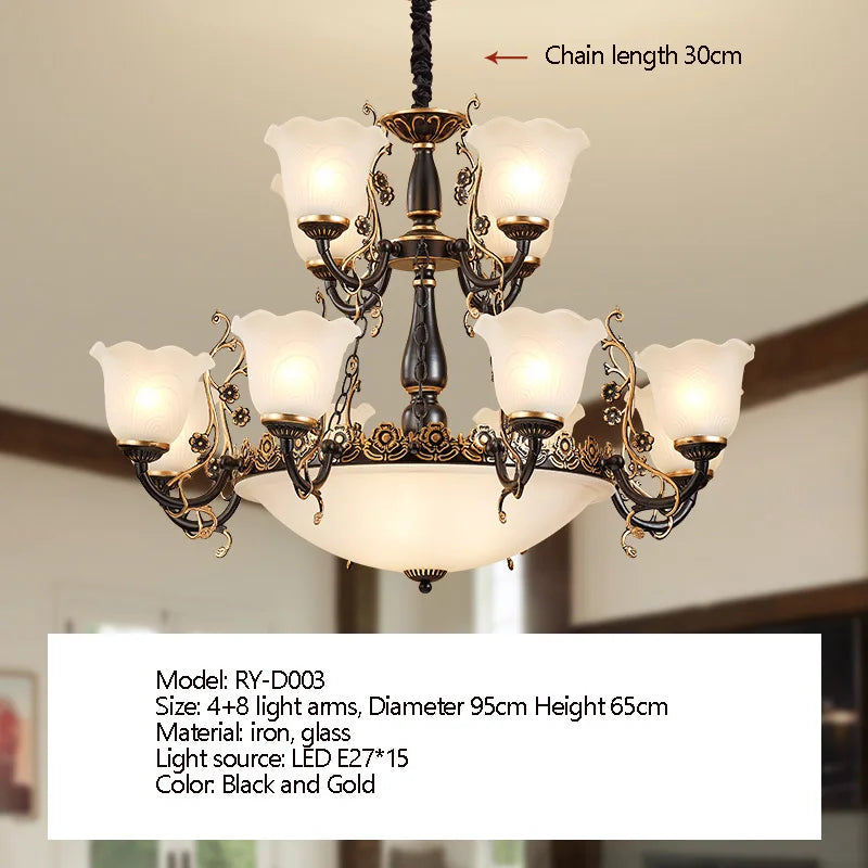 American/European Inspired Chandelier Glass And Iron Elements Great For Living Room Bedroom  Dining Room Setup