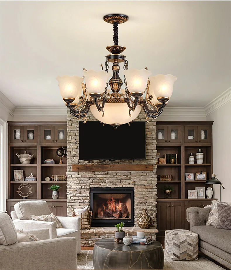 American/European Inspired Chandelier Glass And Iron Elements Great For Living Room Bedroom  Dining Room Setup