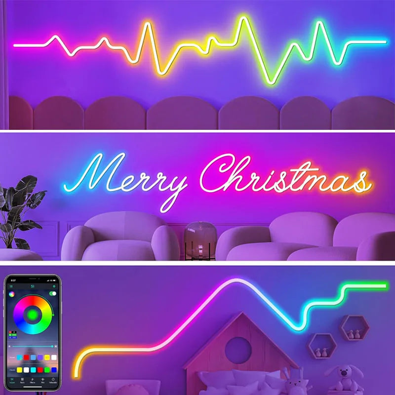 5V RGB Neon Strip Light 1M 2M 3M 5M USB Waterproof Flexible Tape Neon Lights With Bluetooth APP Control For Christmas Home Decor