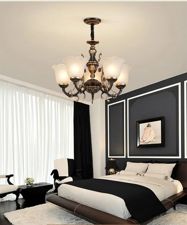 American/European Inspired Chandelier Glass And Iron Elements Great For Living Room Bedroom  Dining Room Setup