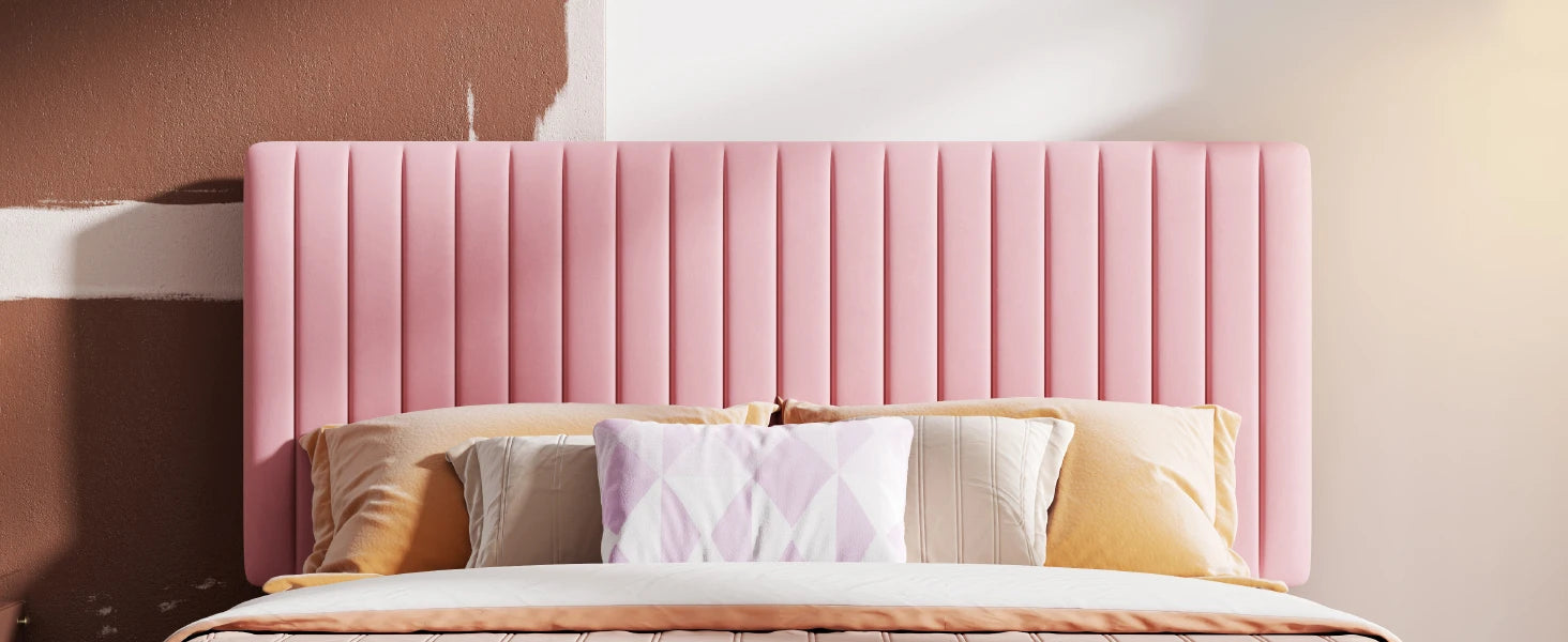 HOOMIC Upholstered Platform Bed Frame with Vertical Channel Tufted Velvet Fabric Adjustable Headboard Allewie