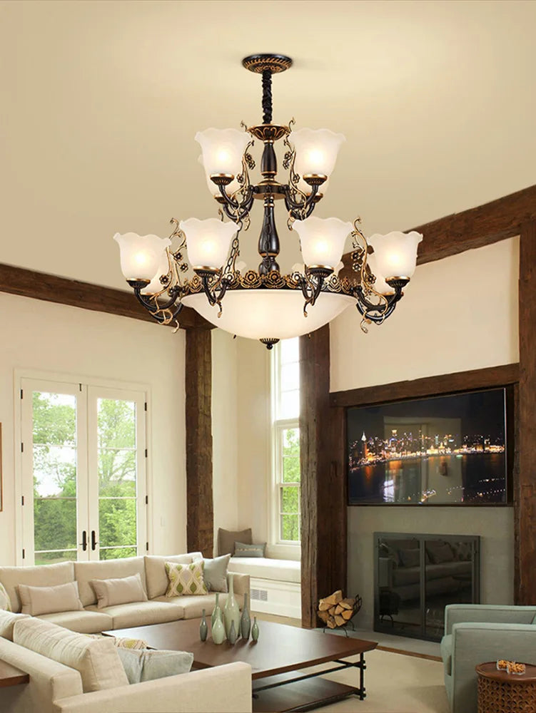 American/European Inspired Chandelier Glass And Iron Elements Great For Living Room Bedroom  Dining Room Setup