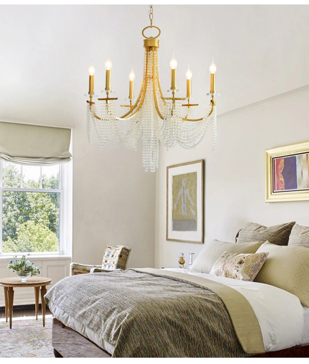 Romantic Art Candle Chandeliers Luxury Crystal Hanging Light Hotel Villa French Country Living Room Bedroom Kitchen Pendant Lamp