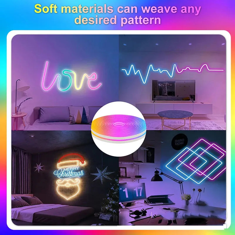 5V RGB Neon Strip Light 1M 2M 3M 5M USB Waterproof Flexible Tape Neon Lights With Bluetooth APP Control For Christmas Home Decor