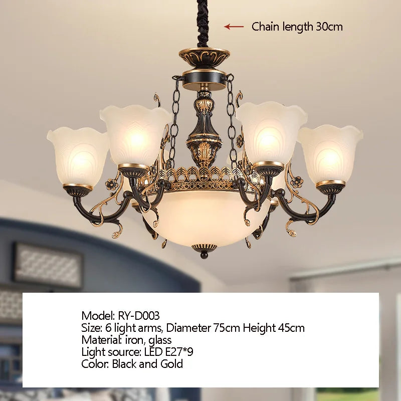 American/European Inspired Chandelier Glass And Iron Elements Great For Living Room Bedroom  Dining Room Setup