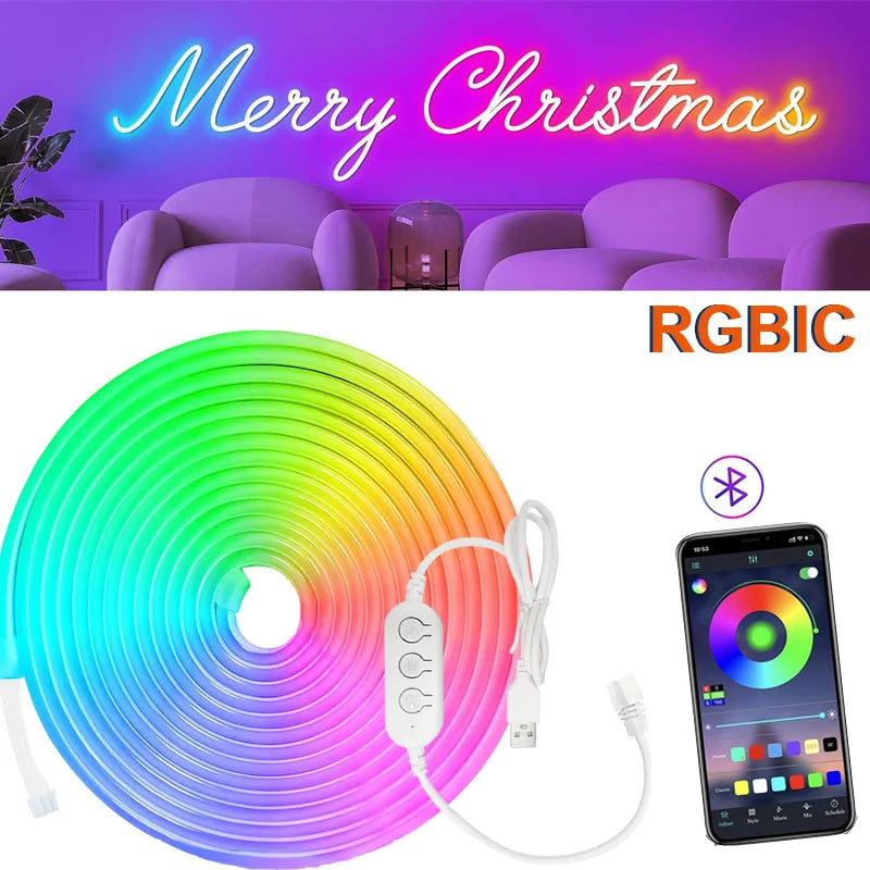 5V RGB Neon Strip Light 1M 2M 3M 5M USB Waterproof Flexible Tape Neon Lights With Bluetooth APP Control For Christmas Home Decor