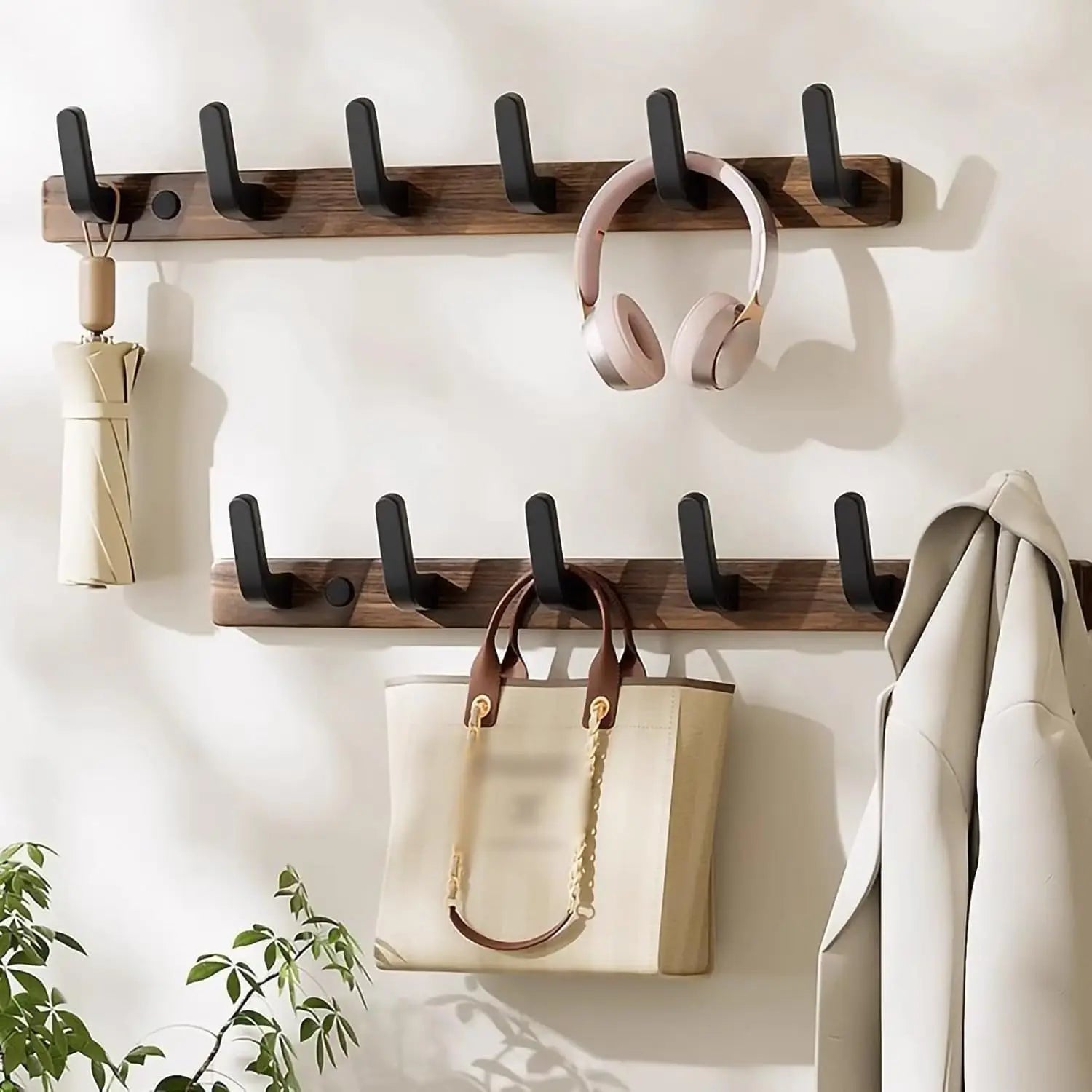 Coat Rack Wall Mount Entryway Wall Hanger for Towels Wooden Coat Hooks Hook Storage Rack for Bedroom Bathroom Kitchen
