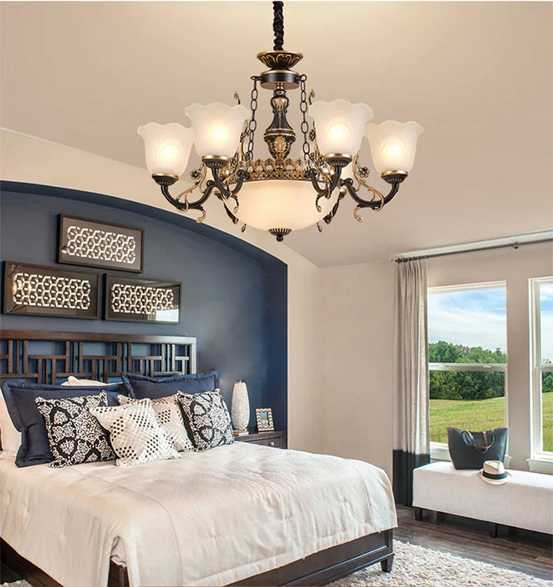 American/European Inspired Chandelier Glass And Iron Elements Great For Living Room Bedroom  Dining Room Setup