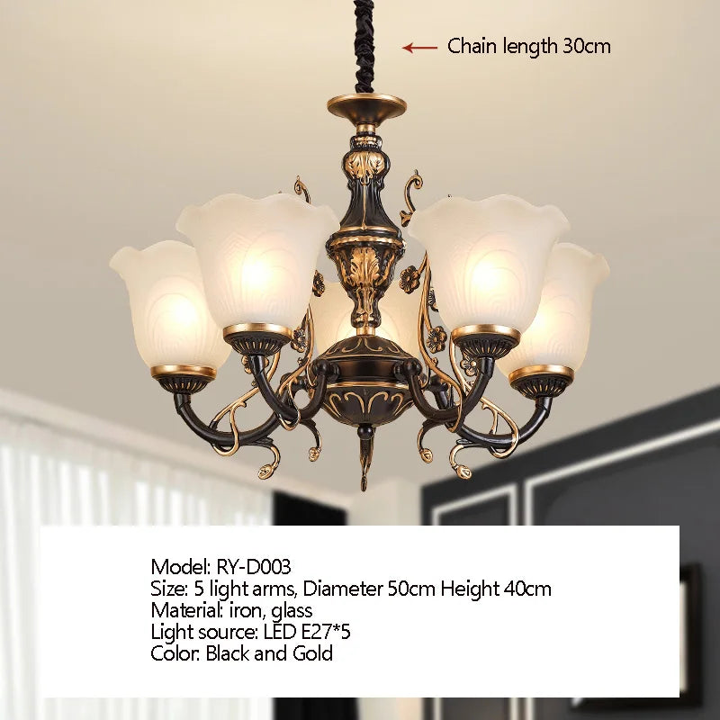 American/European Inspired Chandelier Glass And Iron Elements Great For Living Room Bedroom  Dining Room Setup