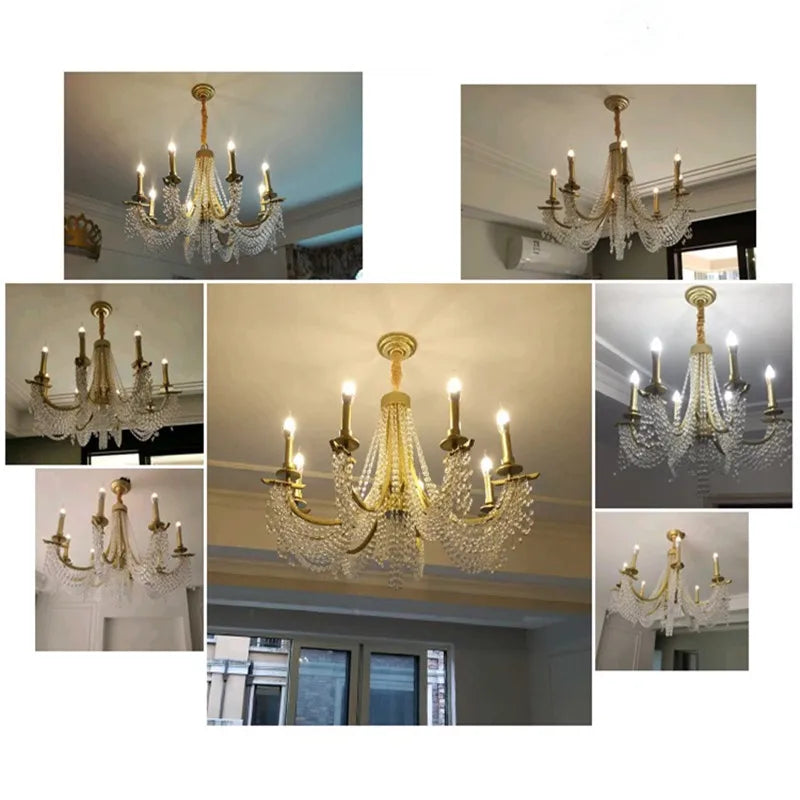 Romantic Art Candle Chandeliers Luxury Crystal Hanging Light Hotel Villa French Country Living Room Bedroom Kitchen Pendant Lamp