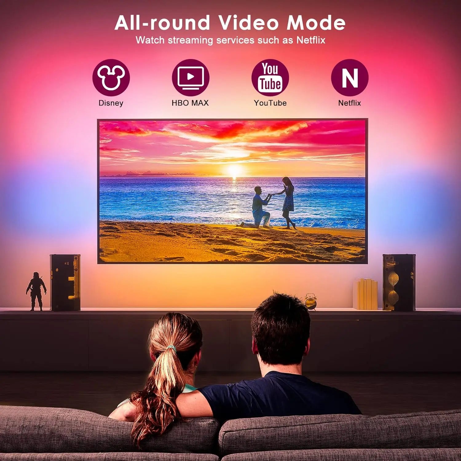 HDMI Sync TV Backlight for 40-85 Inch TVs, No App Needed Gaming Lights with Real-Time Color Matching, for Xmas Home Theater