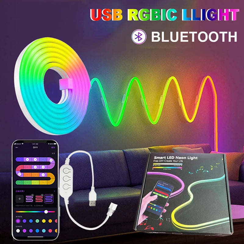 5V RGB Neon Strip Light 1M 2M 3M 5M USB Waterproof Flexible Tape Neon Lights With Bluetooth APP Control For Christmas Home Decor