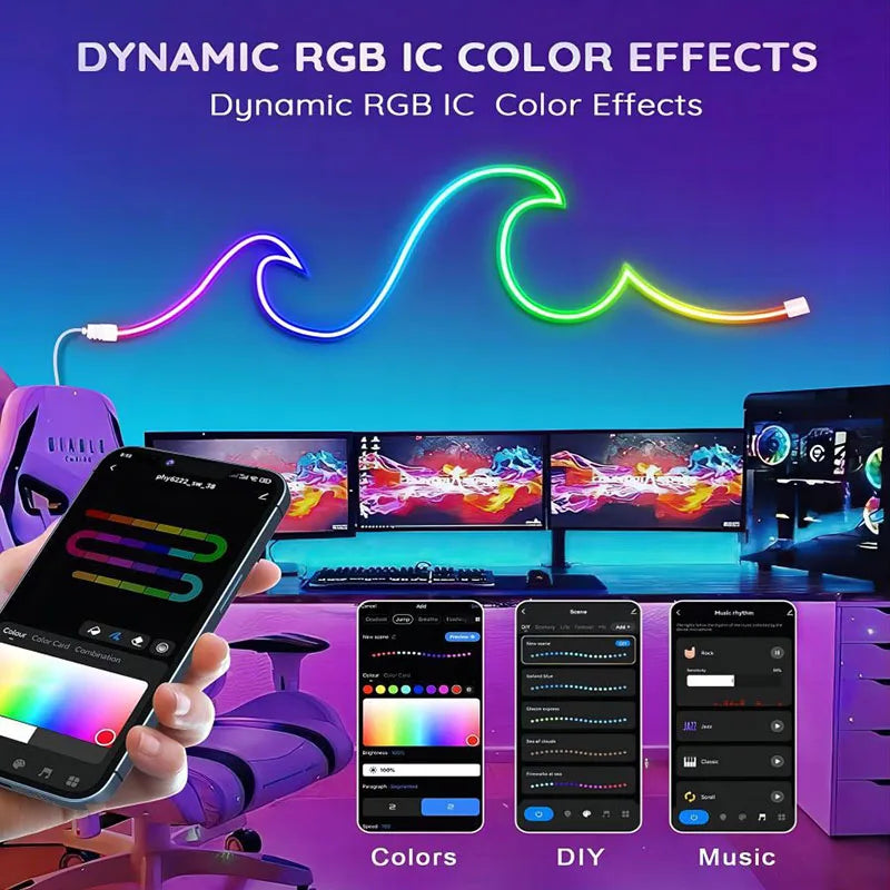 5V RGB Neon Strip Light 1M 2M 3M 5M USB Waterproof Flexible Tape Neon Lights With Bluetooth APP Control For Christmas Home Decor