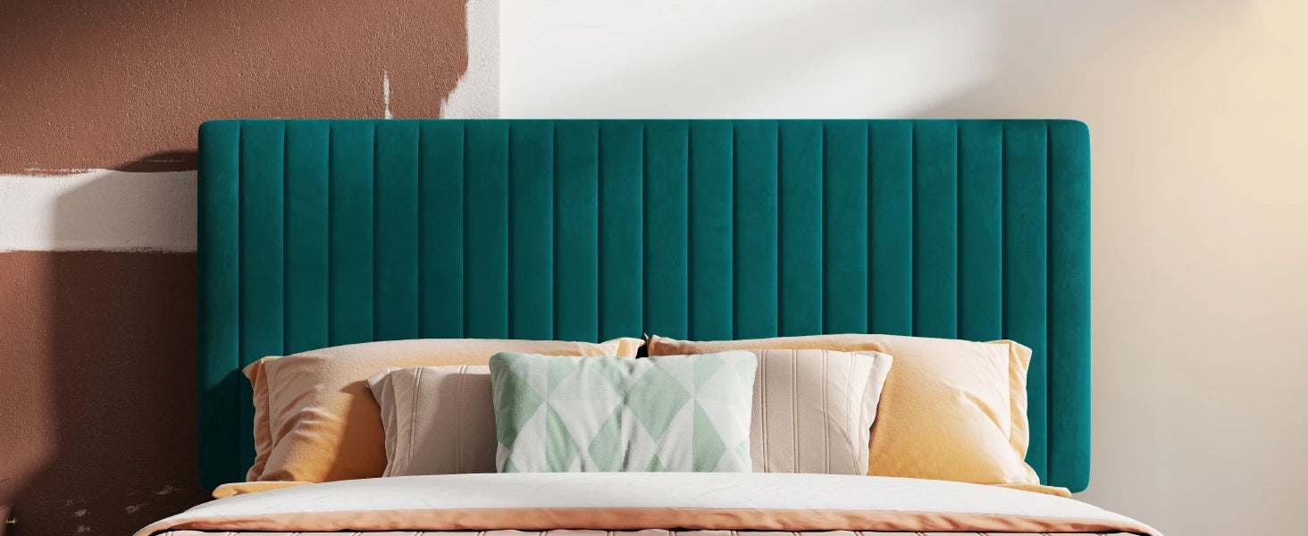 HOOMIC Upholstered Platform Bed Frame with Vertical Channel Tufted Velvet Fabric Adjustable Headboard Allewie