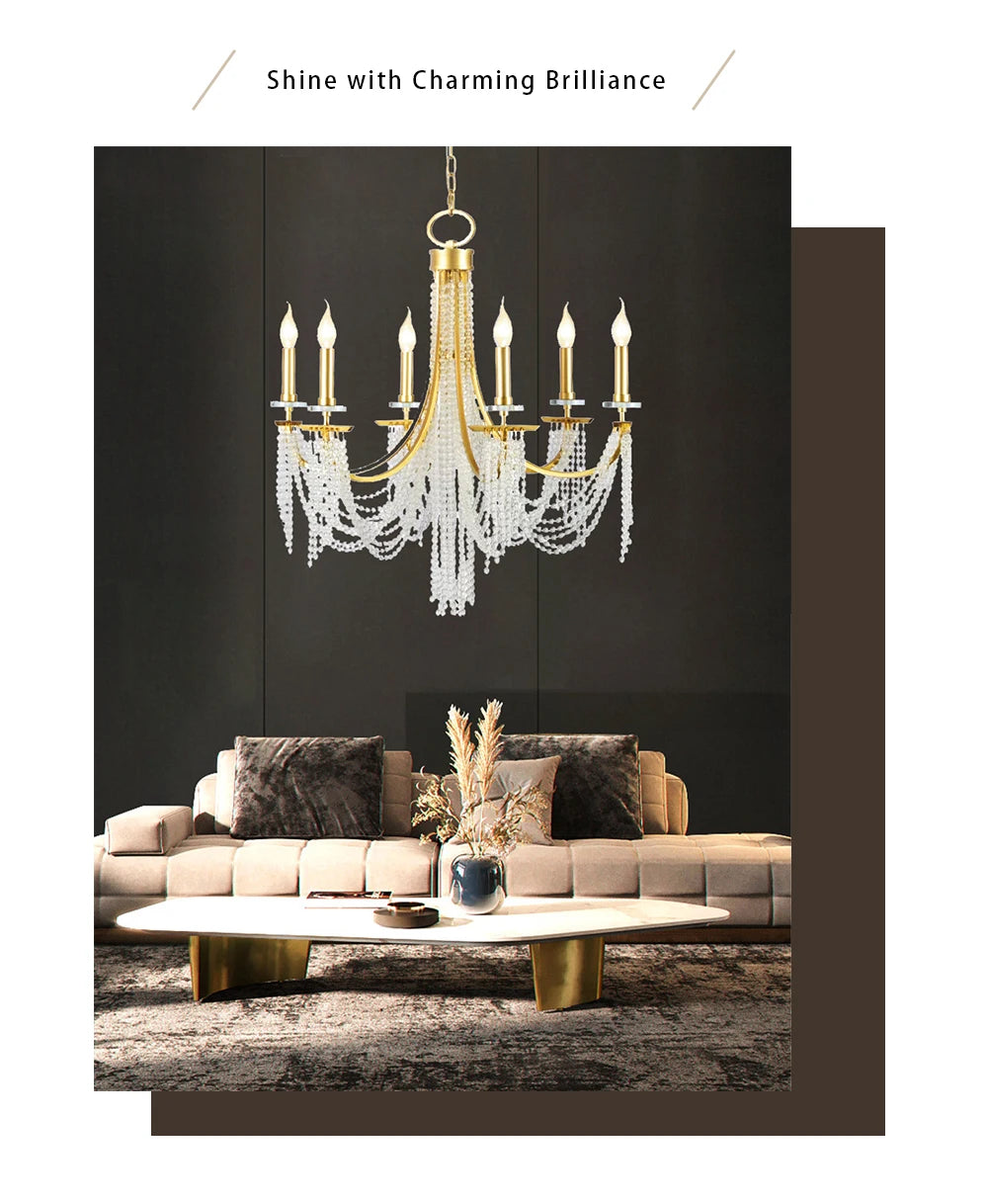 Romantic Art Candle Chandeliers Luxury Crystal Hanging Light Hotel Villa French Country Living Room Bedroom Kitchen Pendant Lamp