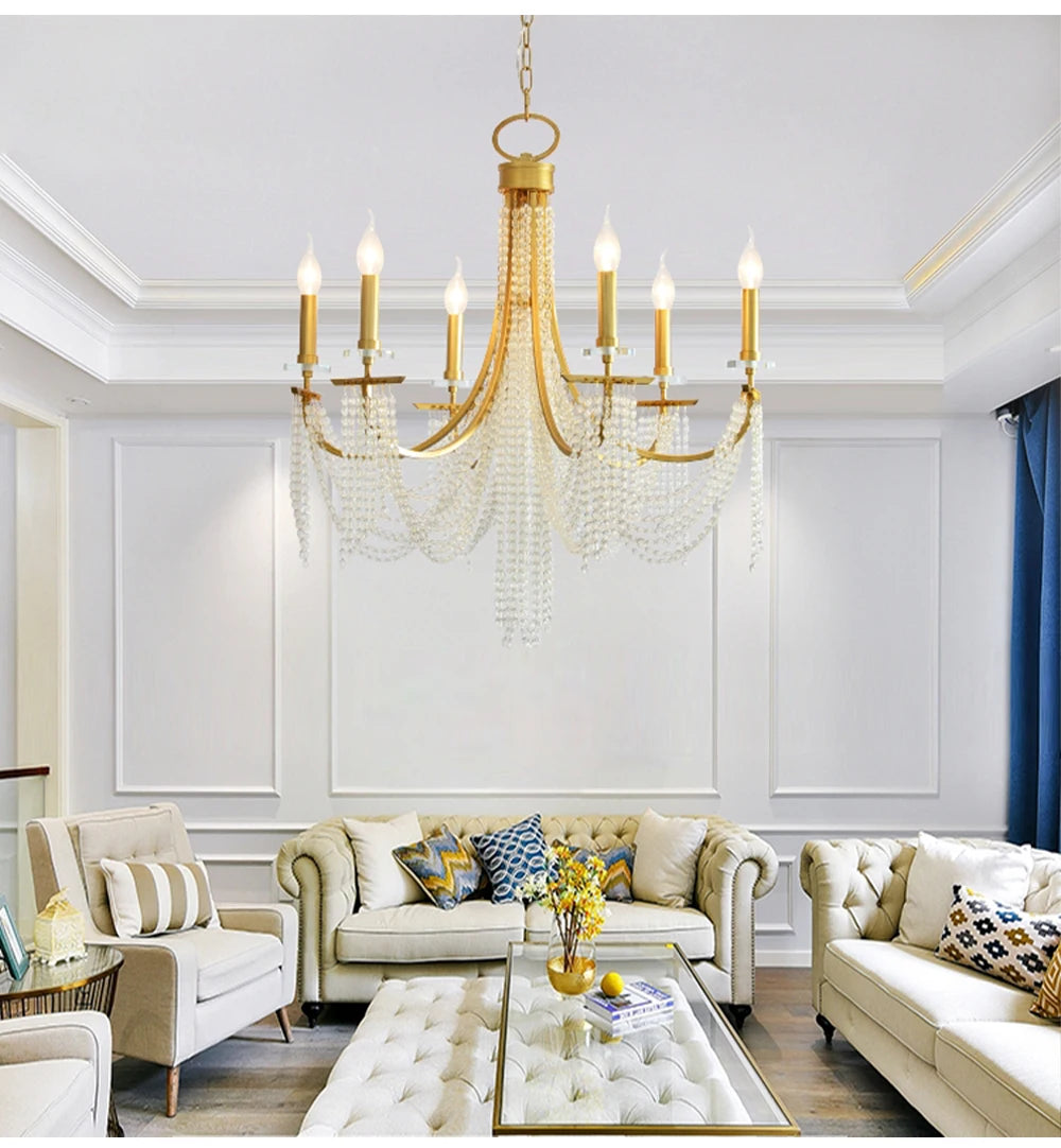 Romantic Art Candle Chandeliers Luxury Crystal Hanging Light Hotel Villa French Country Living Room Bedroom Kitchen Pendant Lamp