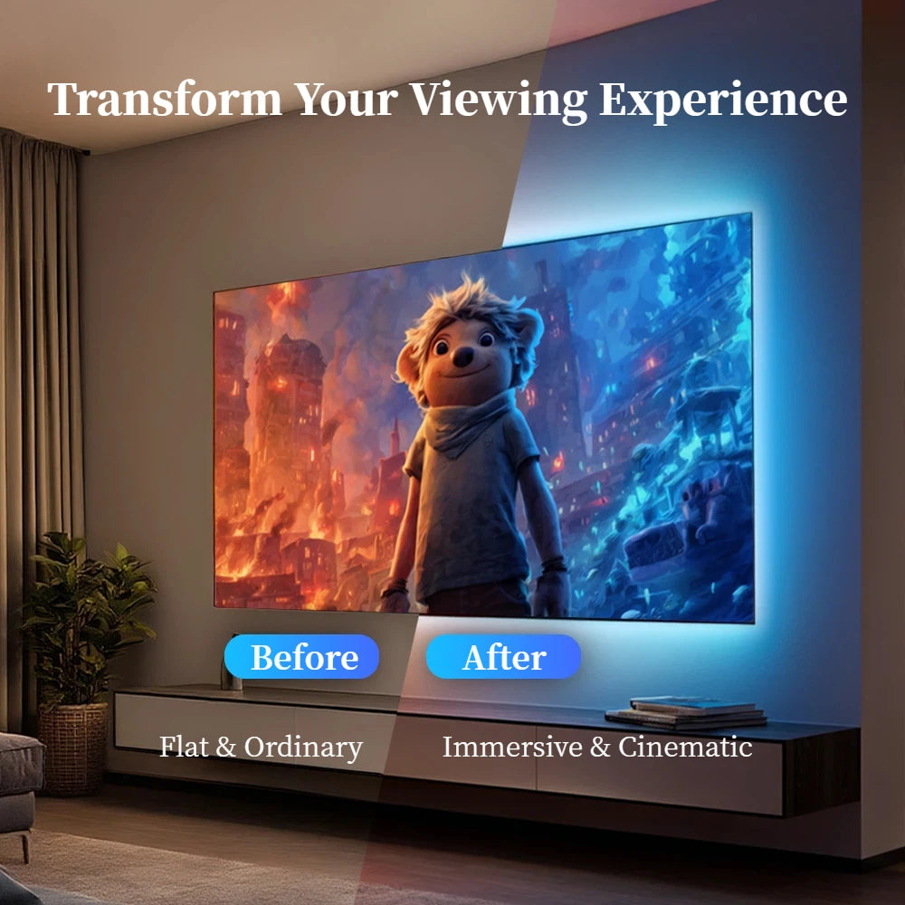 HDMI Sync TV Backlight for 40-85 Inch TVs, No App Needed Gaming Lights with Real-Time Color Matching, for Xmas Home Theater